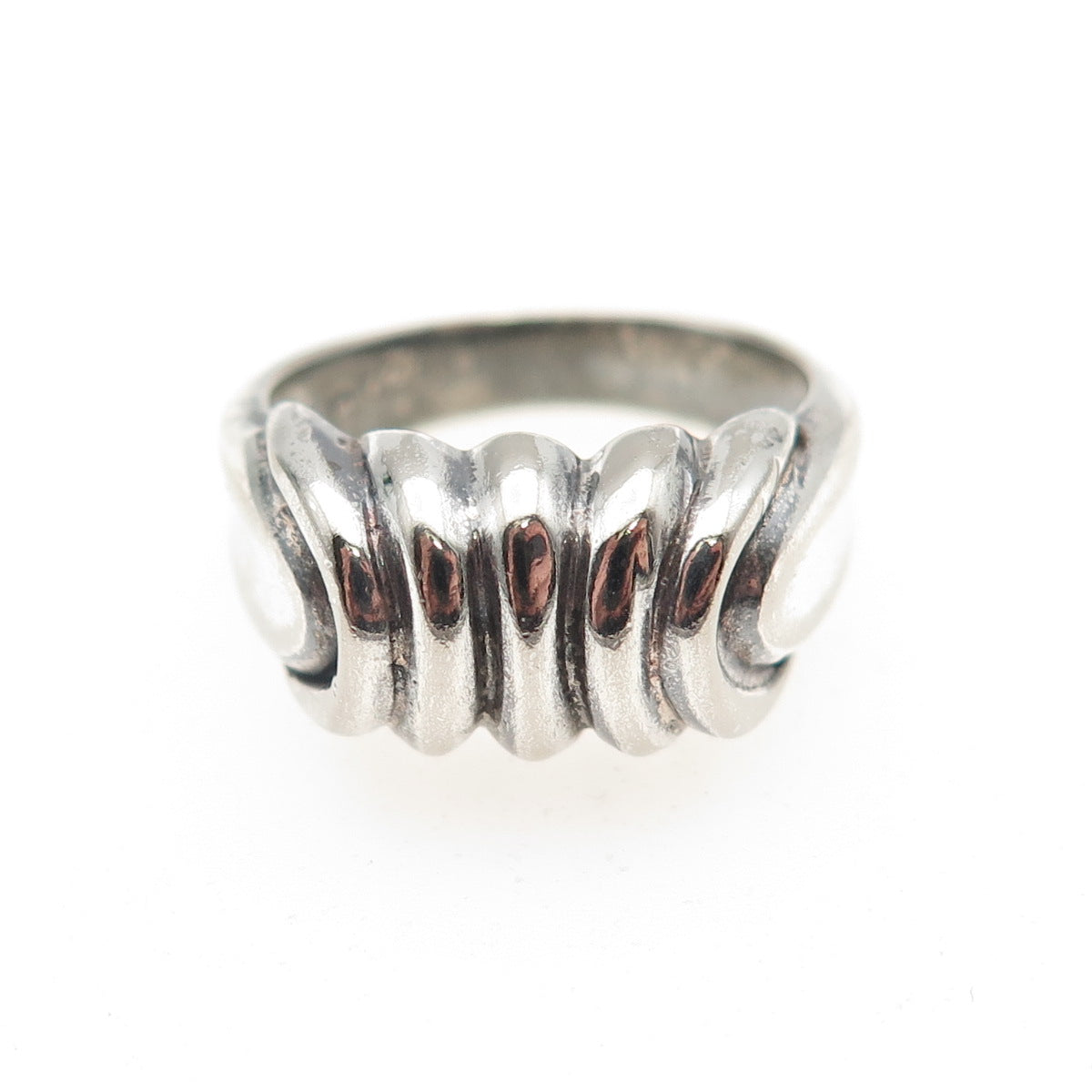 925 Sterling Silver Vintage Modernist Ribbed Oxidized Ring Size 5.25