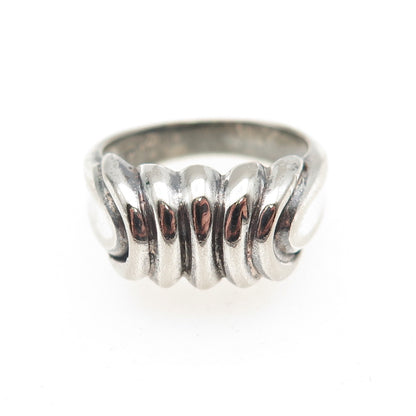 925 Sterling Silver Vintage Modernist Ribbed Oxidized Ring Size 5.25