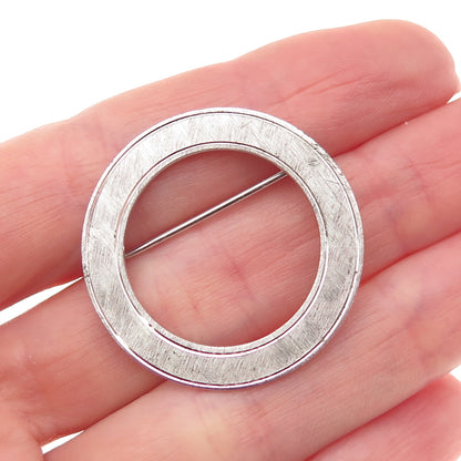 BEAU 925 Sterling Silver Vintage Brushed Circle of Life Pin Brooch