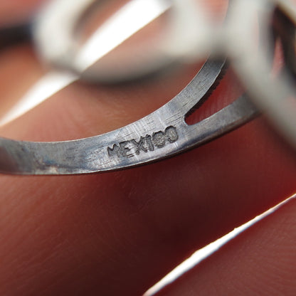 925 Sterling Silver Vintage Mexico Modernist Flower Oxidized Ring Size 6.25