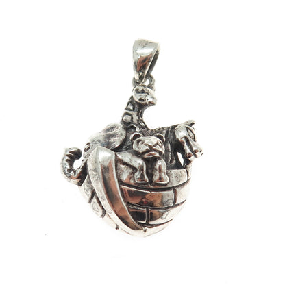 925 Sterling Silver Vintage Noah's Ark Religious Oxidized Charm Pendant