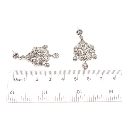 925 Sterling Silver Round-Cut C Z Fleur de Lis Dangle Earrings