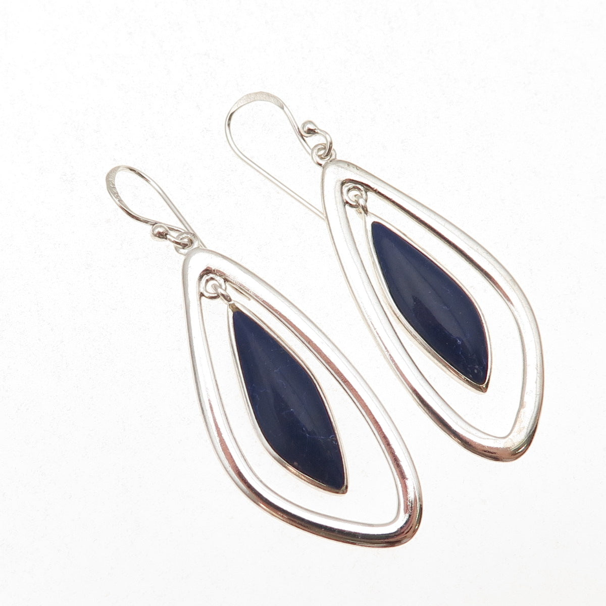 Boma 925 Sterling Silver Vintage Real Lapis Modernist Dangle Earrings