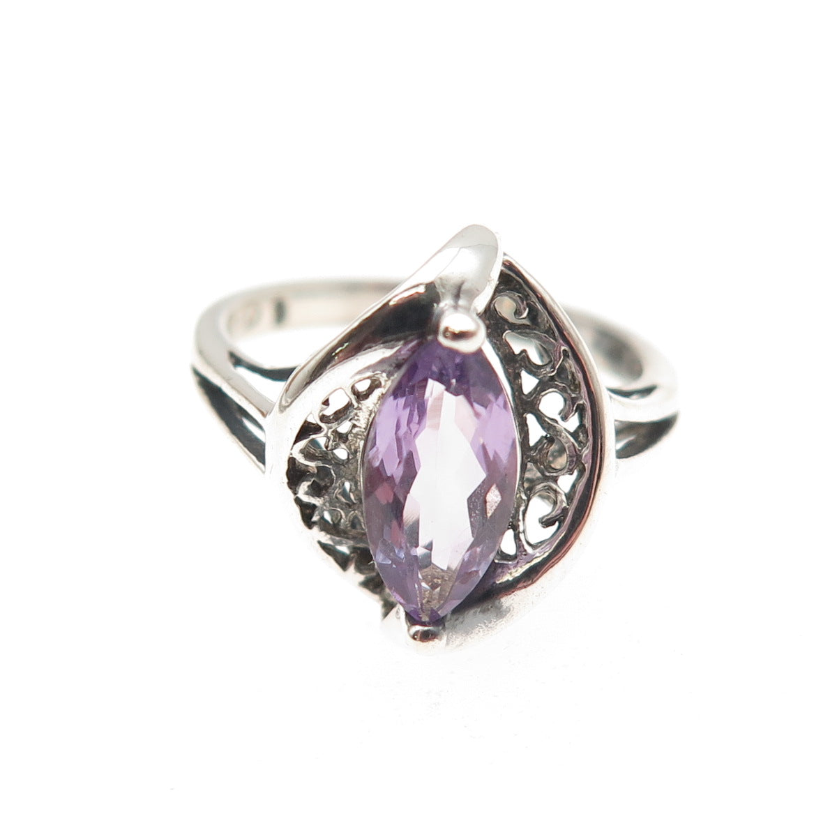 Avon 925 Sterling Silver Vintage Real Amethyst Modernist Ring Size 6