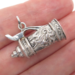 925 Sterling Silver Vintage Beer Stein Oxidized Locket 3D Charm Pendant