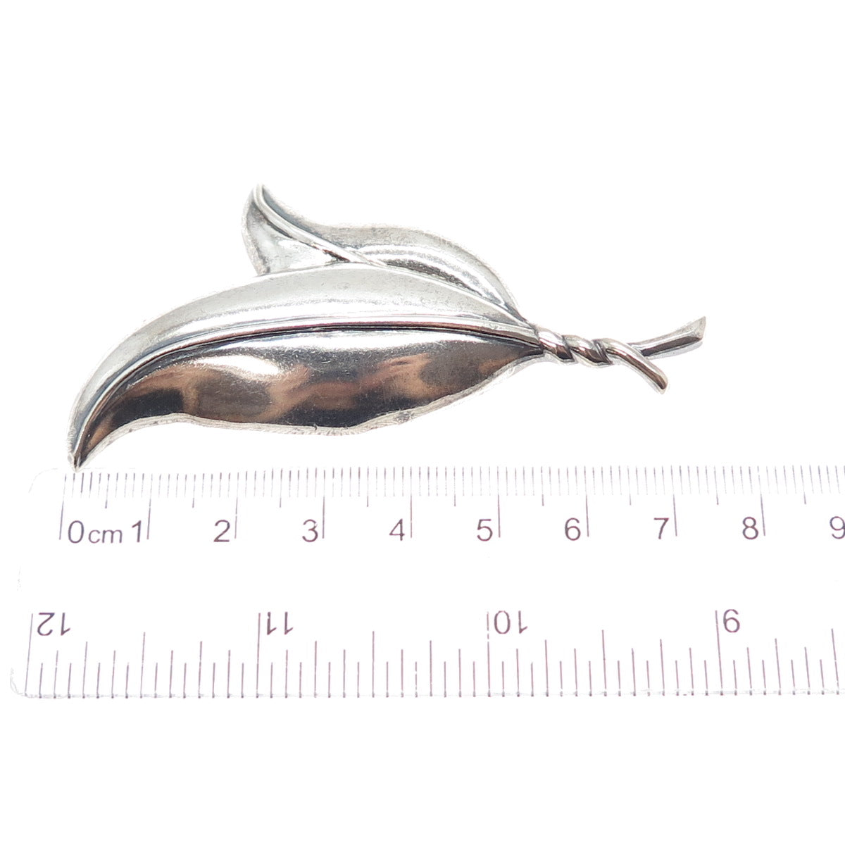 925 Sterling Silver Vintage Modernist Floral Leaf Oxidized Pin Brooch