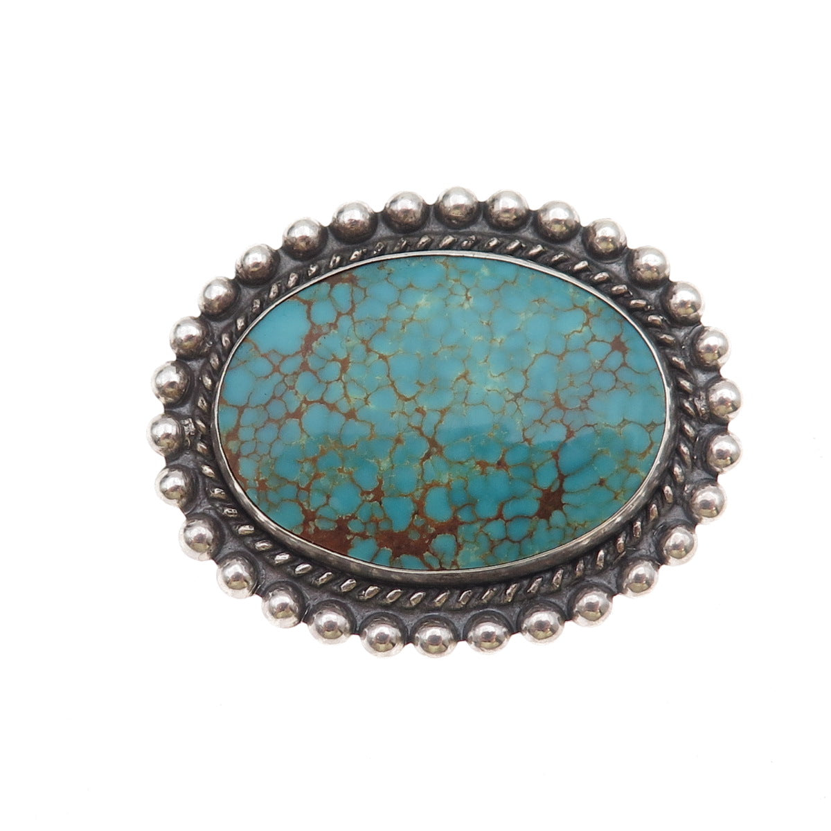 Old Pawn 925 Sterling Silver Vintage Peacock Turquoise Beaded Tribal Pin Brooch