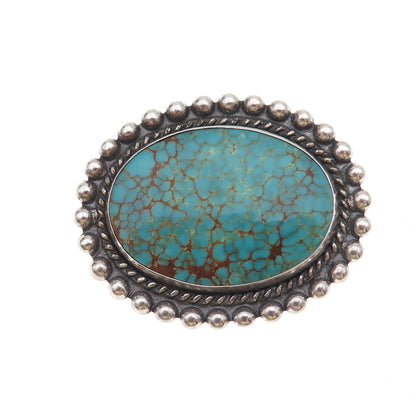 Old Pawn 925 Sterling Silver Vintage Peacock Turquoise Beaded Tribal Pin Brooch