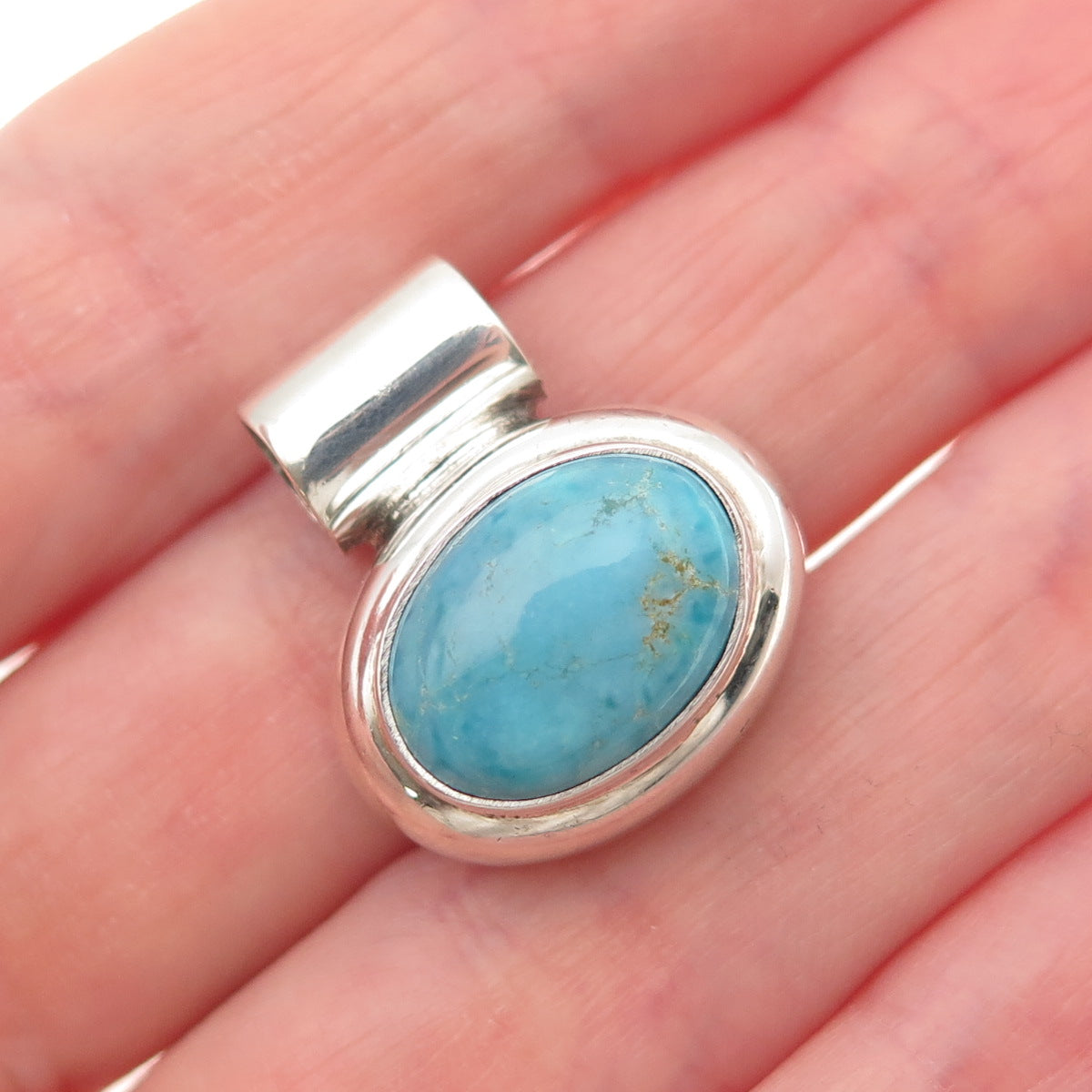 ANNIKA WITT Sterling Silver Vintage Mexico Real Turquoise Slide Charm Pendant
