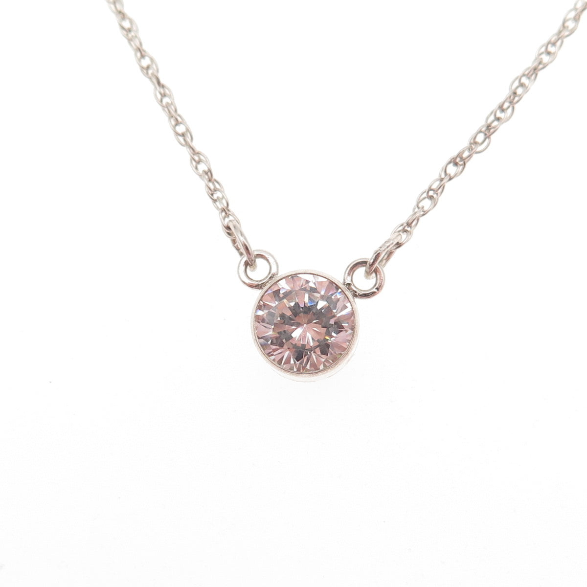 925 Sterling Silver Round-Cut C Z Twisted Rope Chain Necklace 16"