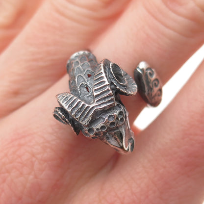 925 Sterling Silver Vintage Aries Zodiac Sign Oxidized Adjustable Ring Size 6