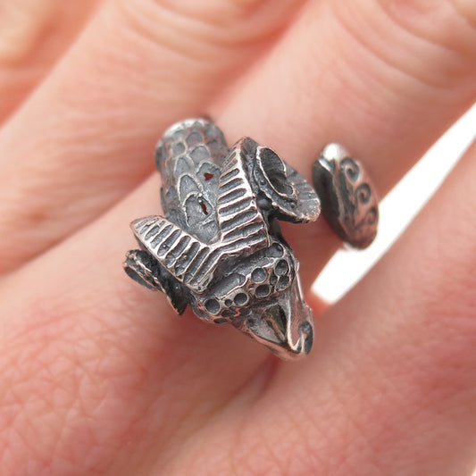 925 Sterling Silver Vintage Aries Zodiac Sign Oxidized Adjustable Ring Size 6
