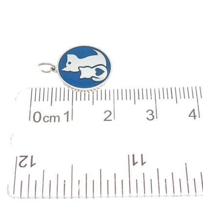925 Sterling Silver Blue Enamel Dog & Cat Friendship Minimalist Charm Pendant