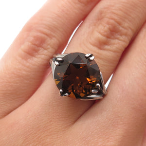 CLYDE DUNEIER CID Sterling Silver Vintage Smoky Citrine Modernist Ring Size 4.75