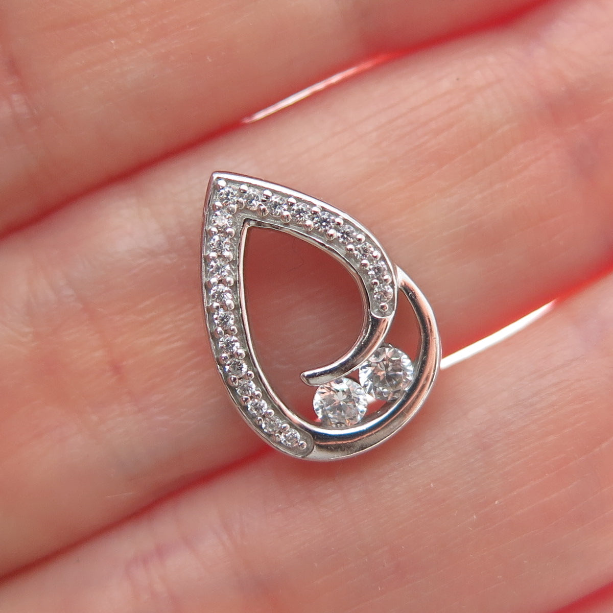 925 Sterling Silver Round-Cut C Z Teardrop Minimalist Charm Slide Pendant