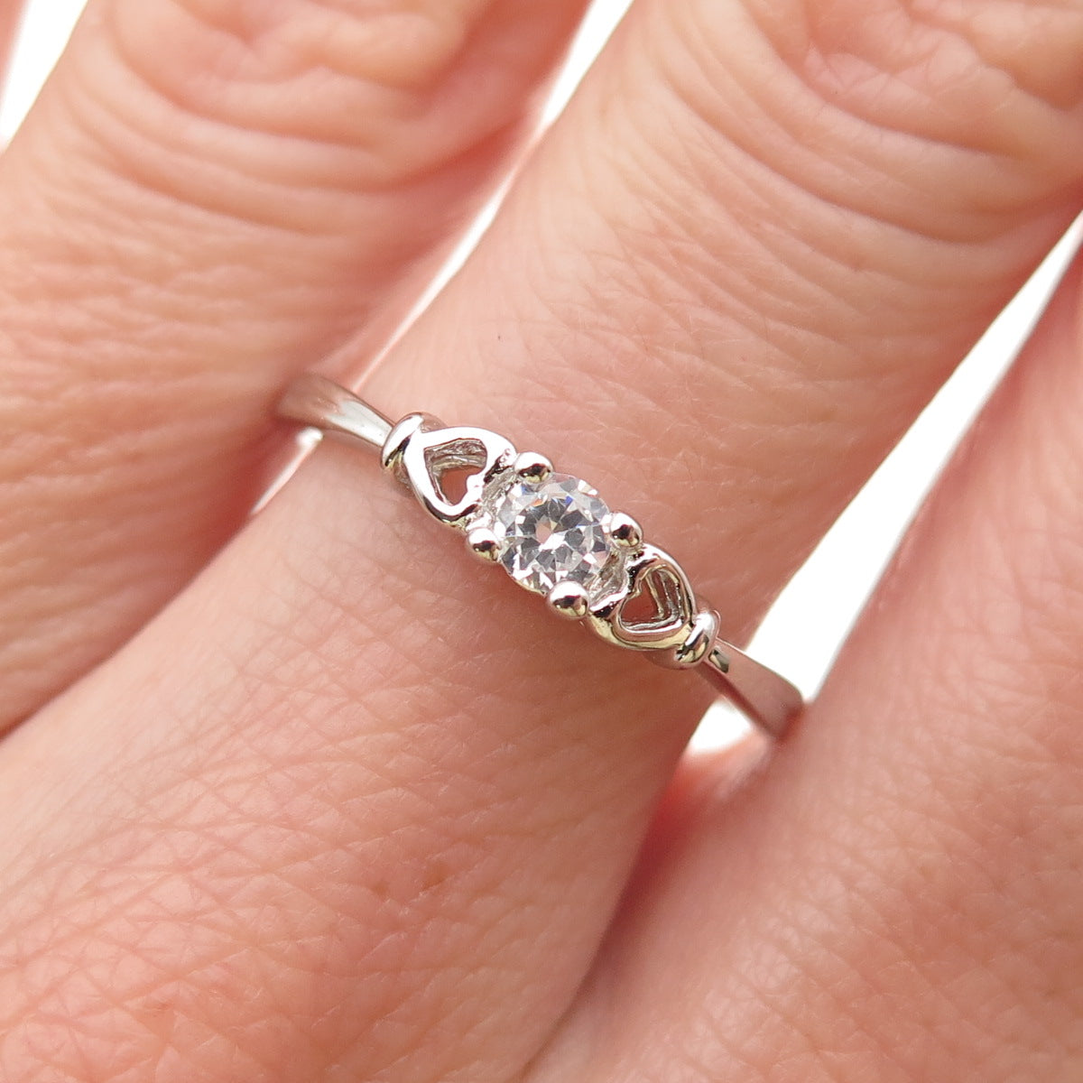 925 Sterling Silver Round-Cut C Z Heart Promise Ring Size 8