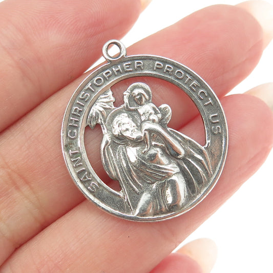 925 Sterling Silver Antique Art Deco St. Christopher Religious Charm Pendant