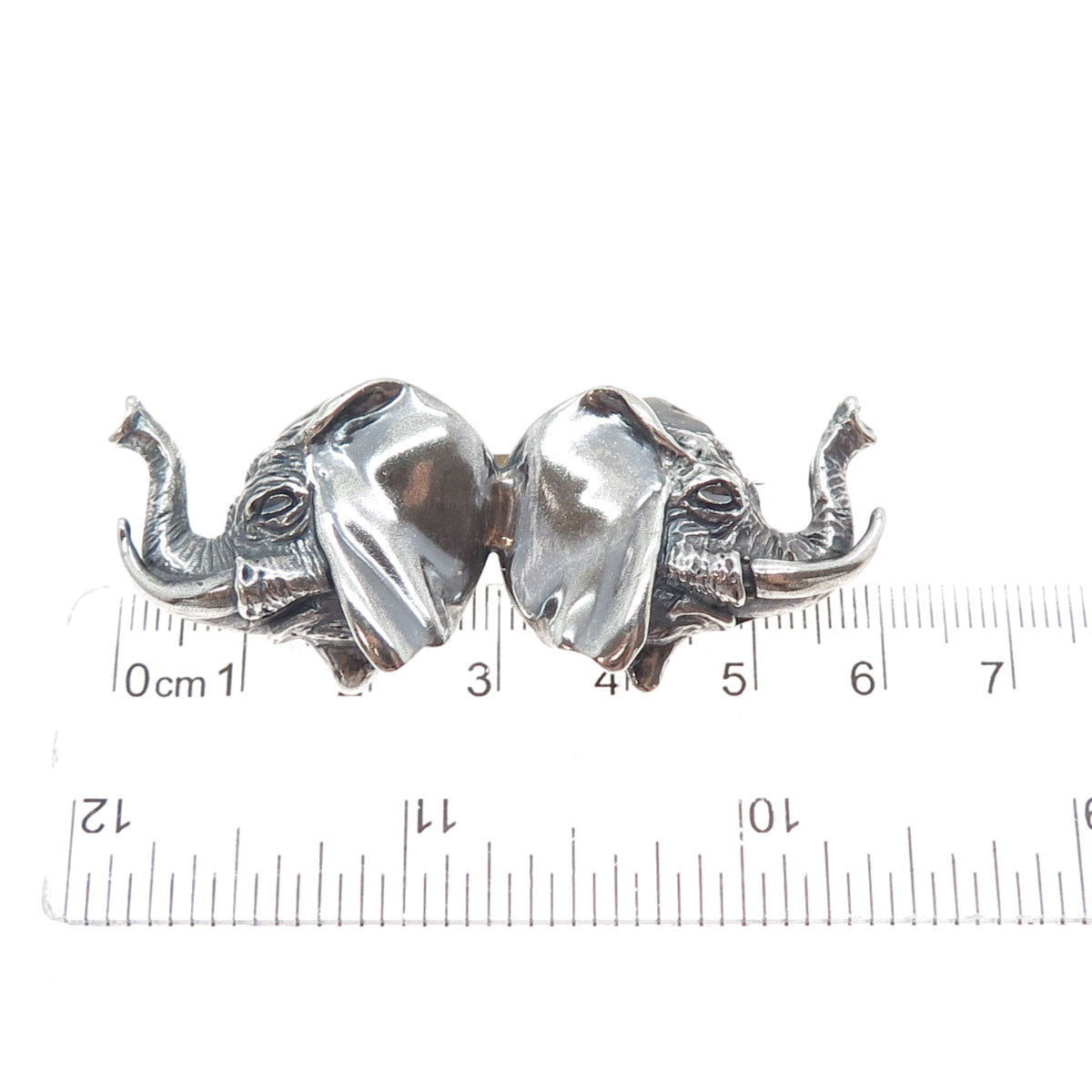 TED OTT 925 Sterling Silver Vintage Double Headed Elephant Oxidized Pin Brooch