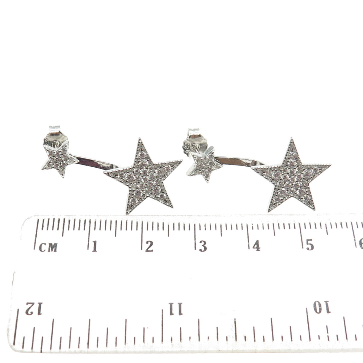 925 Sterling Silver Round-Cut C Z Star Interchangeable Earrings