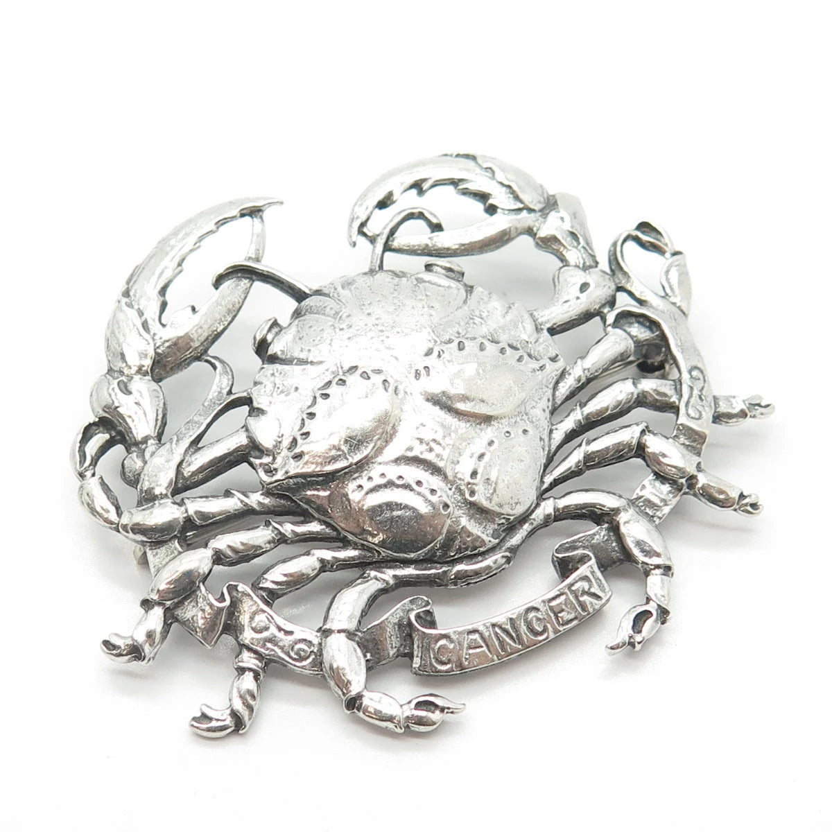 925 Sterling Silver Vintage Cini Cancer Zodiac Sign Pin Brooch