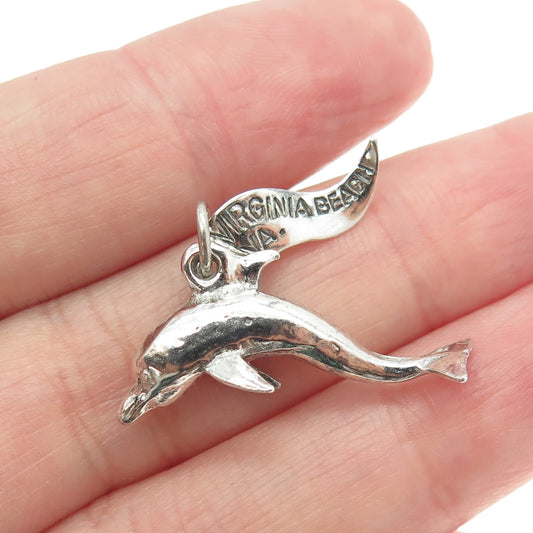 PACIFIC JEWELRY 925 Sterling Silver Vintage "Virginia Beach" Dolphin 3D Pendant