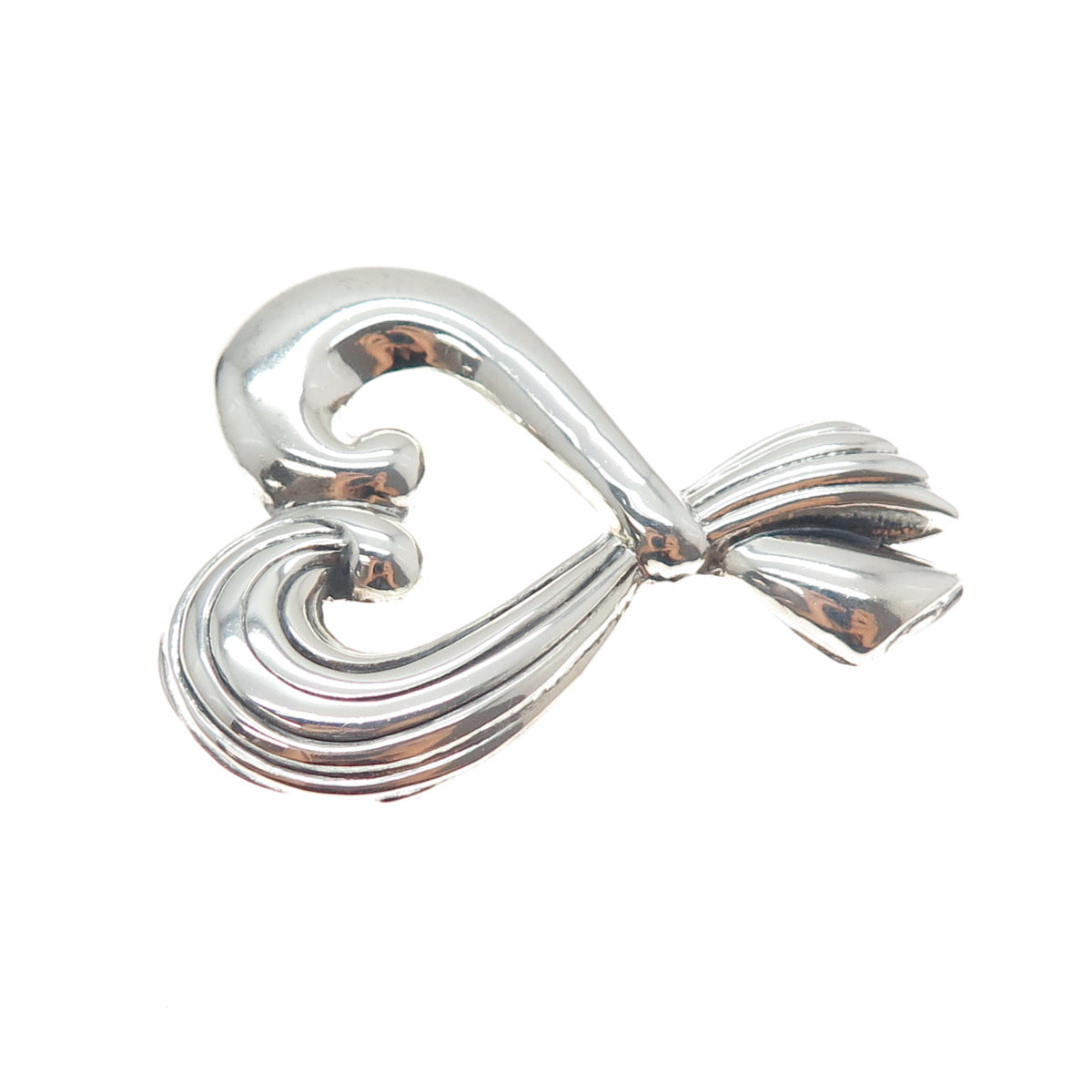 925 Sterling Silver Vintage EFS Mexico Modernist Heart Oxidized Pin Brooch