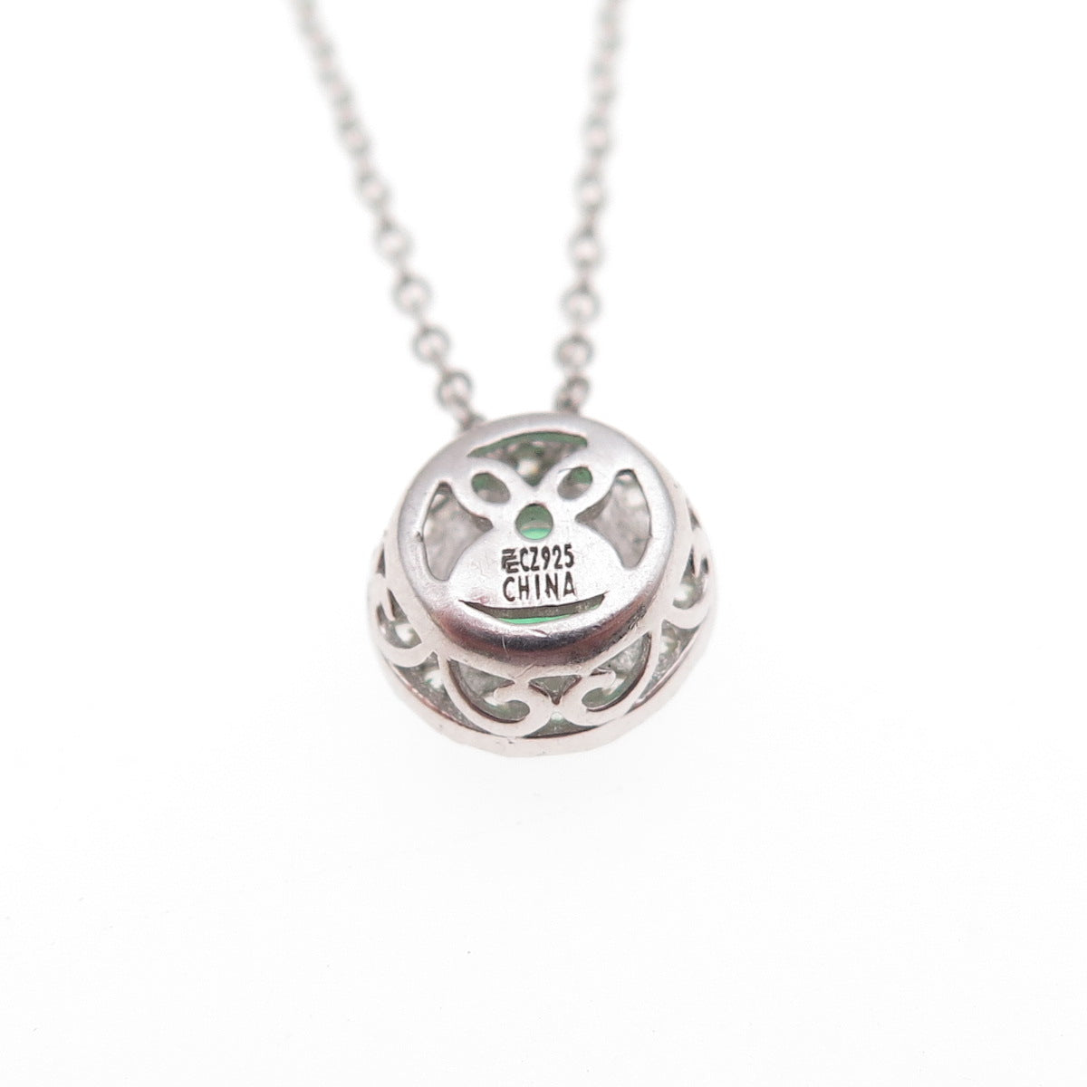 925 Sterling Silver Round-Cut Green & White C Z Cable Chain Necklace 18"