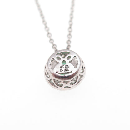 925 Sterling Silver Round-Cut Green & White C Z Cable Chain Necklace 18"