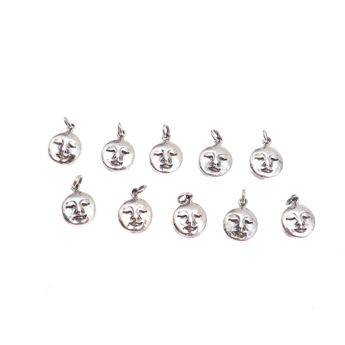 Sajen 925 Sterling Silver Vintage SET of 10 Moon Face Oxidized Charm Pendants