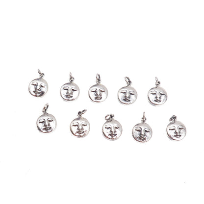Sajen 925 Sterling Silver Vintage SET of 10 Moon Face Oxidized Charm Pendants