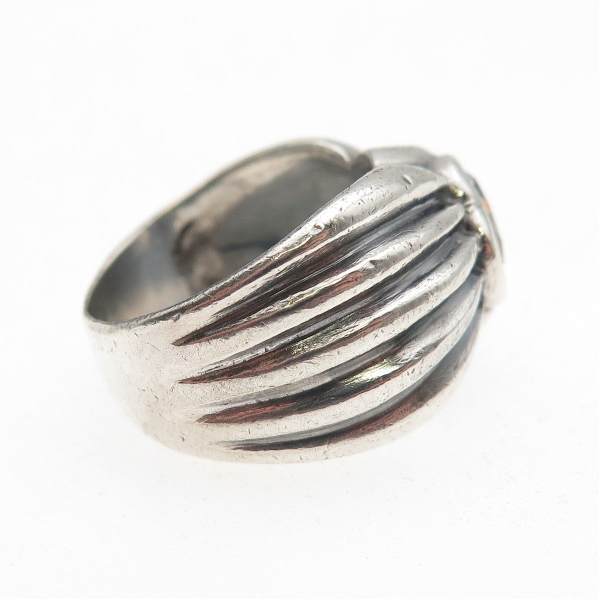 925 Sterling Silver Vintage Heart-Cut C Z Modernist Oxidized Ring Size 7.25