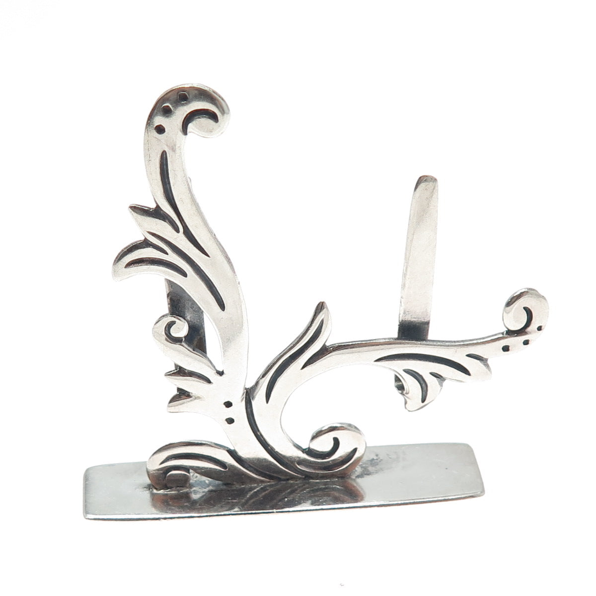 MARICELA 925 Sterling Silver Vintage Mexico Modernist Floral Place Card Holder