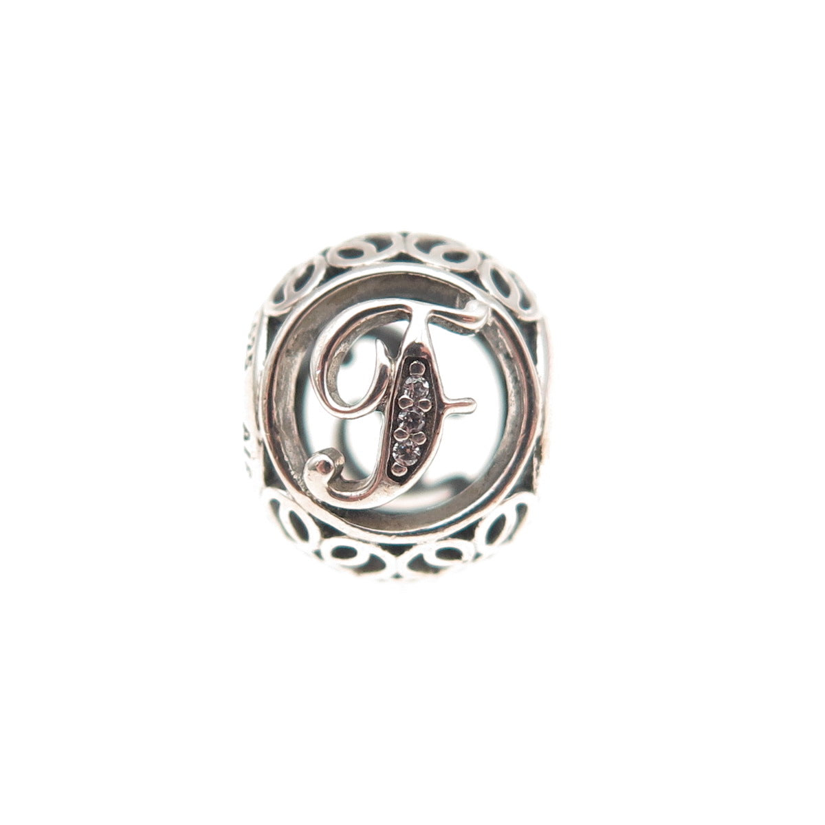Pandora 925 Sterling Silver C Z Letter F Initial Slide Bead Charm