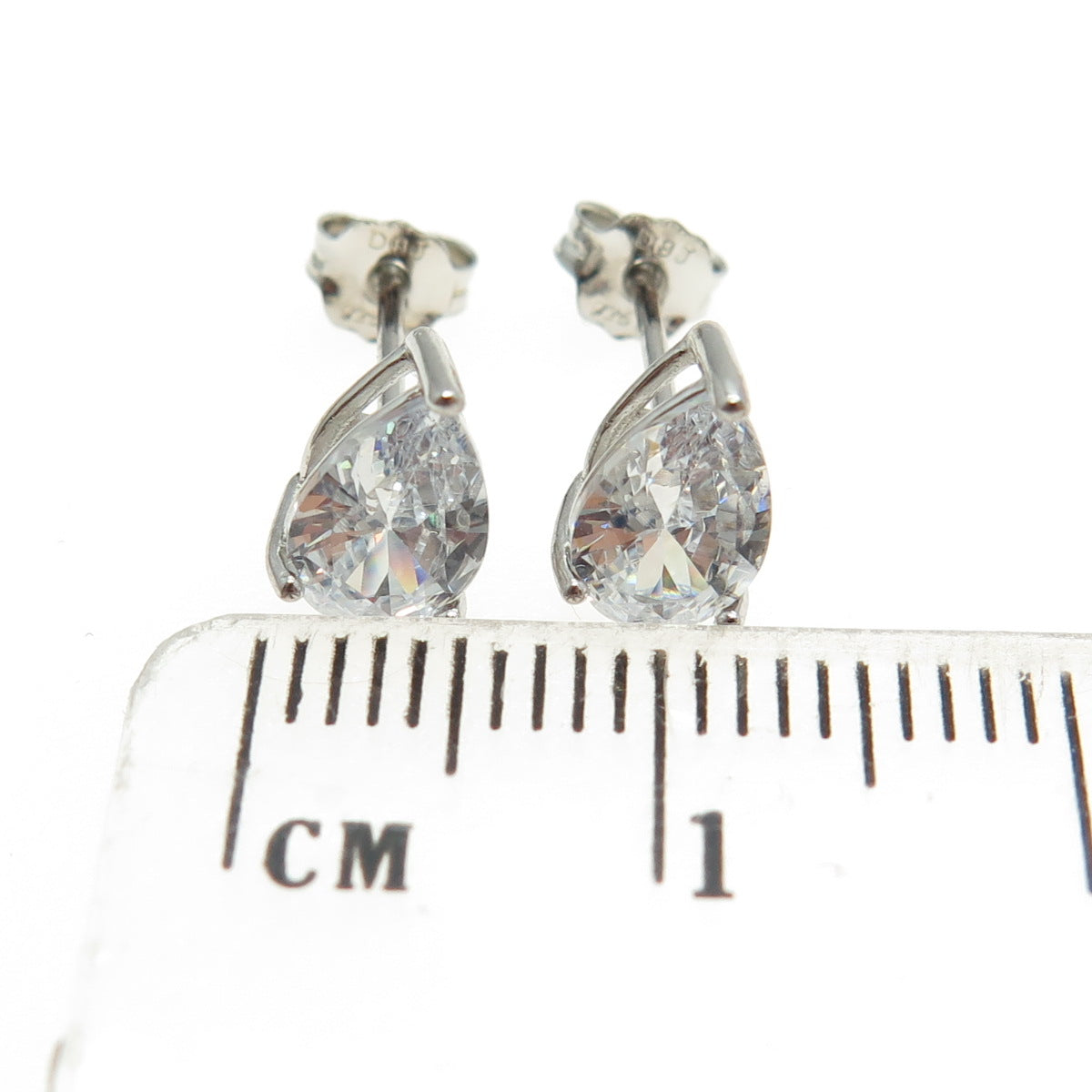 925 Sterling Silver Pear-Cut C Z Stud Earrings