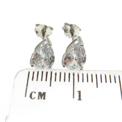 925 Sterling Silver Pear-Cut C Z Stud Earrings