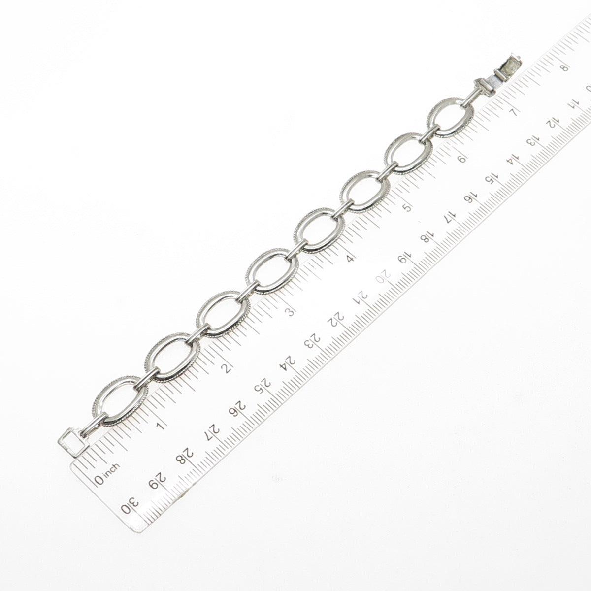 W. E. RICHARDS 925 Sterling Silver Antique Art Deco Oval Link Bracelet 6.25"