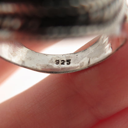 925 Sterling Silver Vintage Real Peacock Turquoise Oxidized Ring Size 8.75