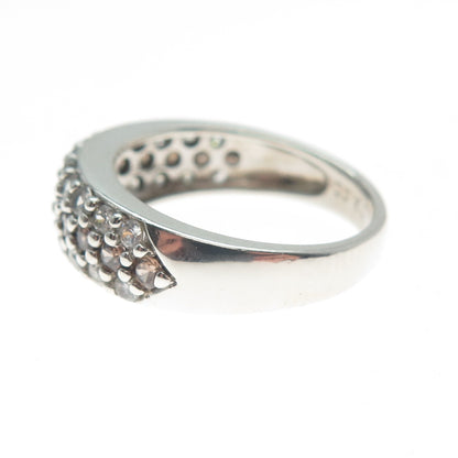 925 Sterling Silver Round-Cut Champagne & White C Z Ring Size 6.75