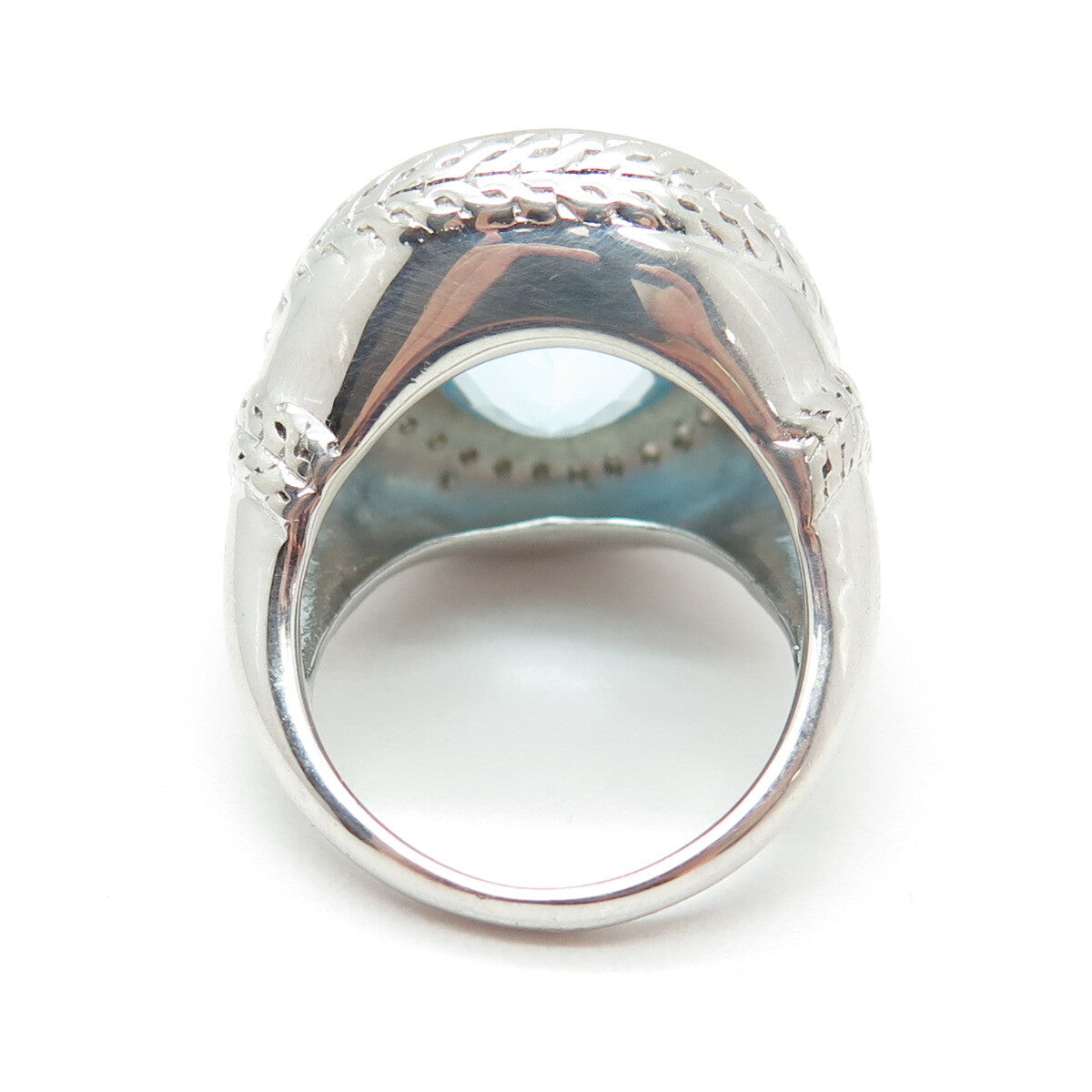 925 Sterling Silver Real Round-Cut White & Oval-Cut Blue Topaz Ring Size 7