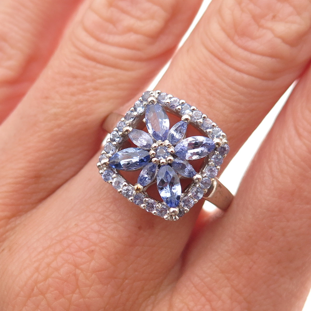 Chuck Clemency 925 Sterling Silver Real Tanzanite Floral Ring Size 8