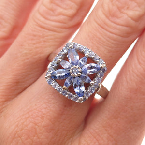 Chuck Clemency 925 Sterling Silver Real Tanzanite Floral Ring Size 8