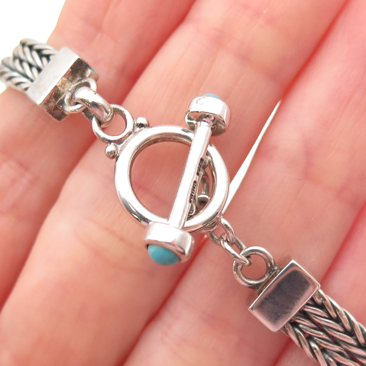 925 Sterling Silver Vintage Real Lone Mountain Turquoise Floral Bracelet 7.25"