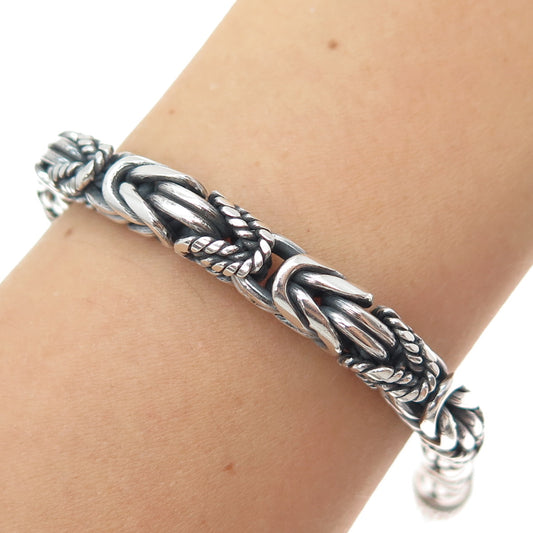 925 Sterling Silver Vintage Byzantine Link Oxidized Bracelet 7.25"