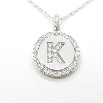 925 Sterling Silver Round-Cut C Z Letter "K" Cable Chain Necklace 16-18"