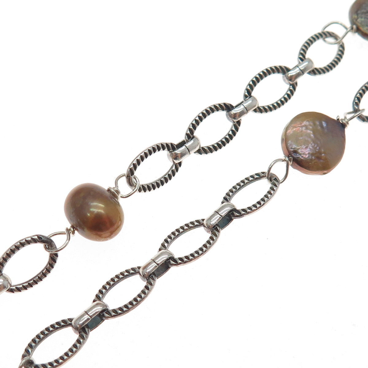 925 Sterling Silver Vintage Real Baroque Pearl & Smoky Quartz Necklace 16"