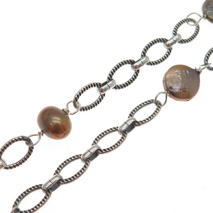 925 Sterling Silver Vintage Real Baroque Pearl & Smoky Quartz Necklace 16"