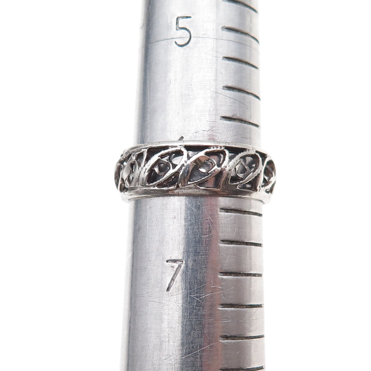 925 Sterling Silver Vintage Filigree Oxidized Band Ring Size 6.5