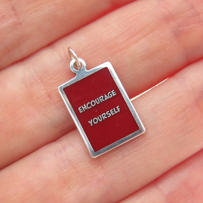 925 Sterling Silver Red Enamel Encourage Yourself Minimalist Charm Pendant