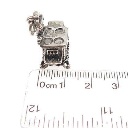 BEAU 925 Sterling Silver Vintage Cook Stove Oxidized 3D Mini Charm Pendant