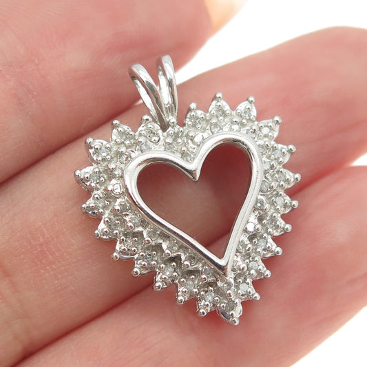 HN HENG NGAI 925 Sterling Silver Real Round-Cut Diamond Heart Pendant